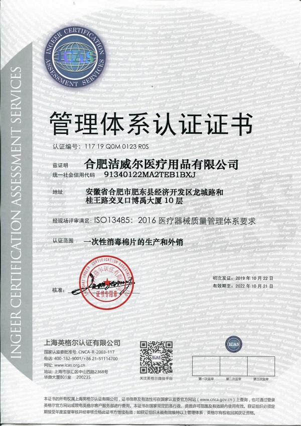 ISO13485证书样本中文